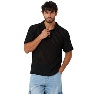 Polera Polo Hombre Tejido Texturizado Manga Corta Lisboa