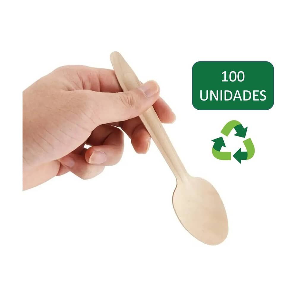 100 Cucharas Cubiertos De Madera Desechables Ecol&oacute;gico image number 0.0