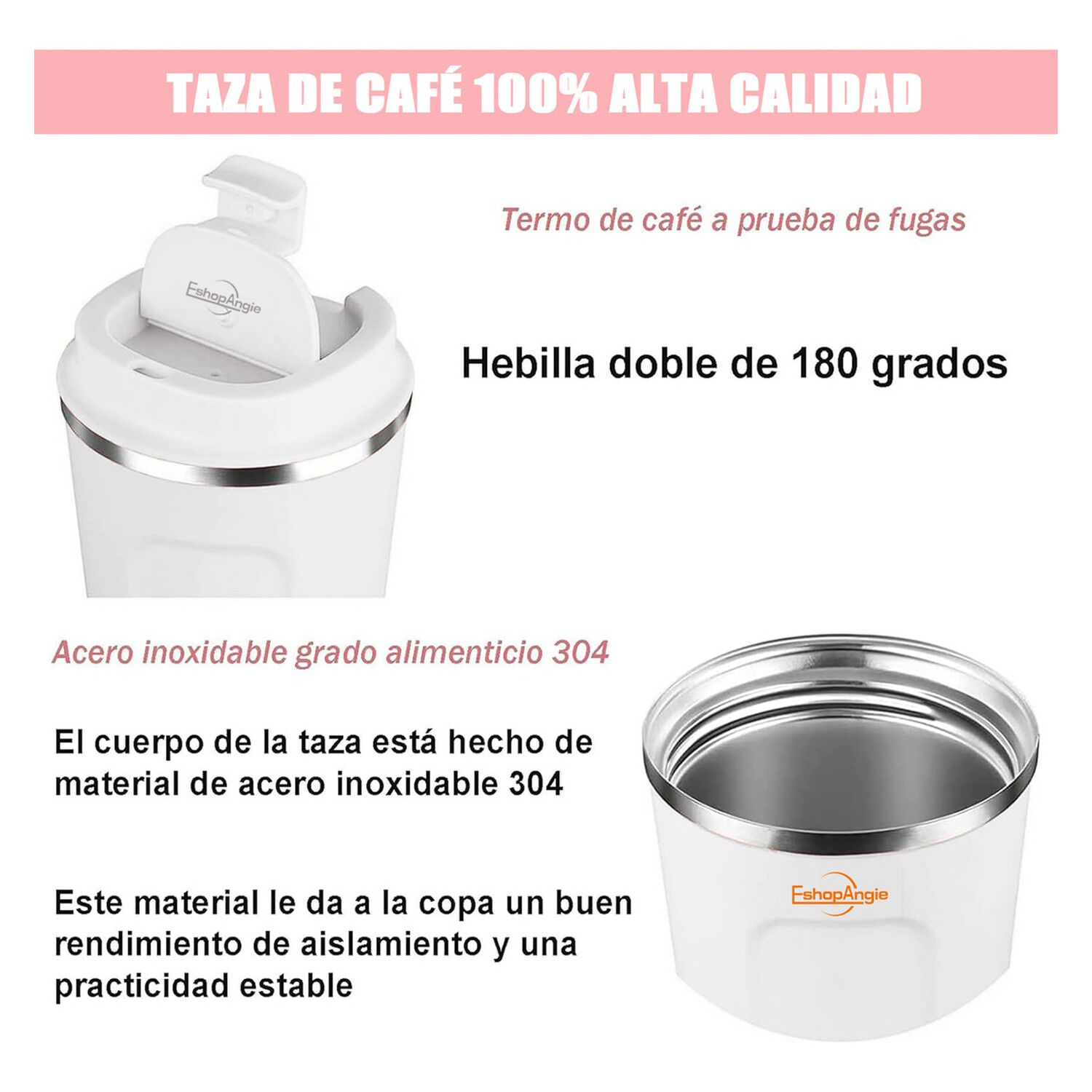 Termo Mug Caf&eacute; 380ml Acero Inoxidable Port&aacute;til Blanco image number 4.0