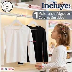 Camiseta Polera Algod&oacute;n Cuello Redondo Primera Capa Manga Larga Colores Surtidos Ni&ntilde;a