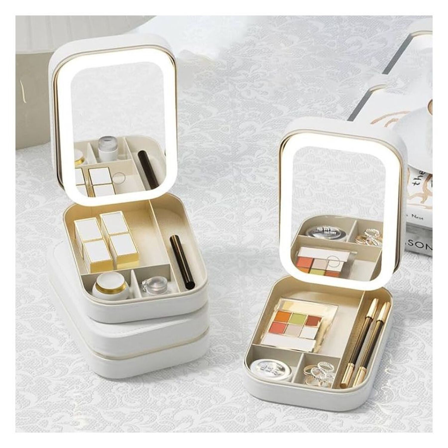 Organizador Maquillaje Espejo Led Iluminado Compartimentos Cosm&eacute;ticos image number 2.0