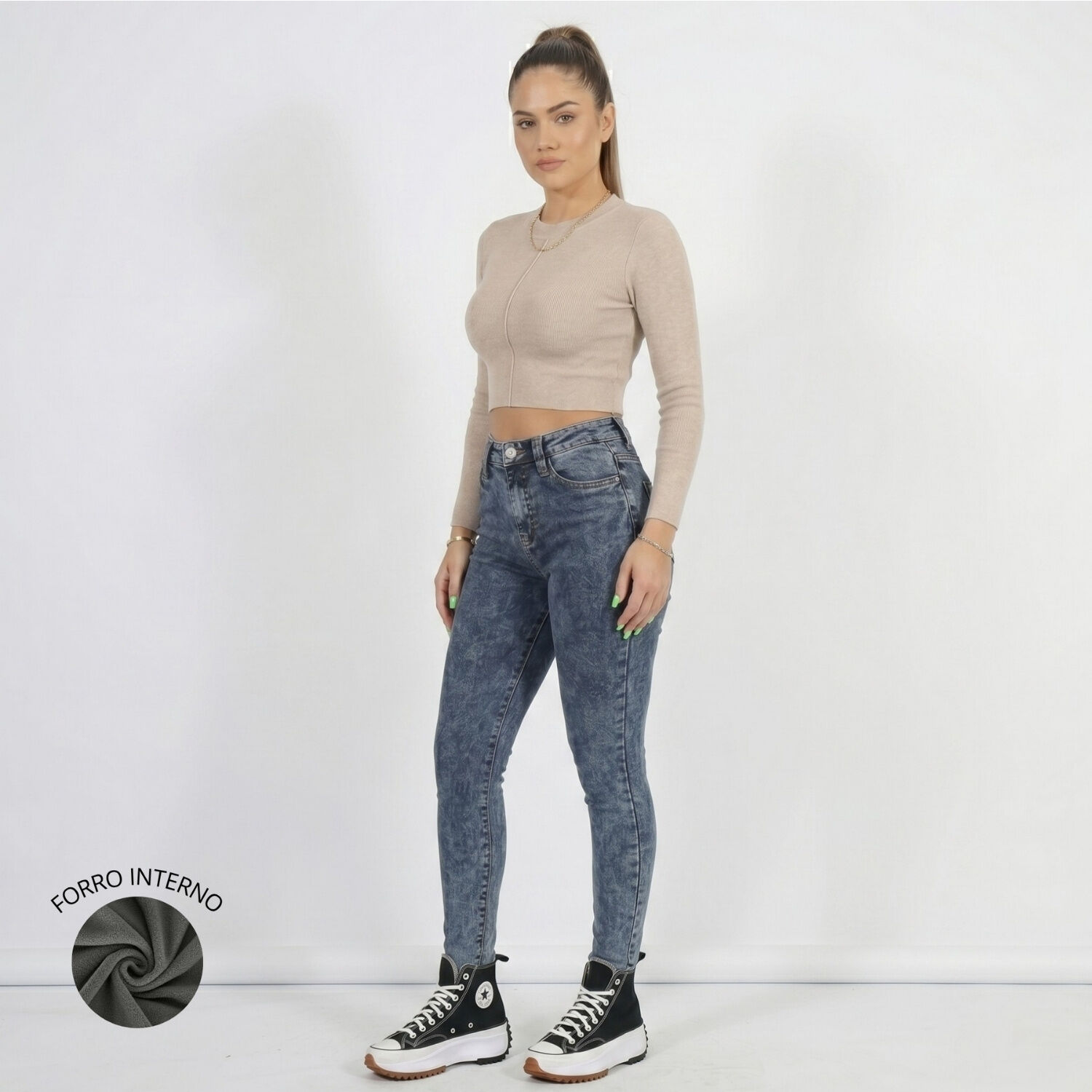 Jeans Pantalon Skinny Forro Polar Mujer image number 1.0