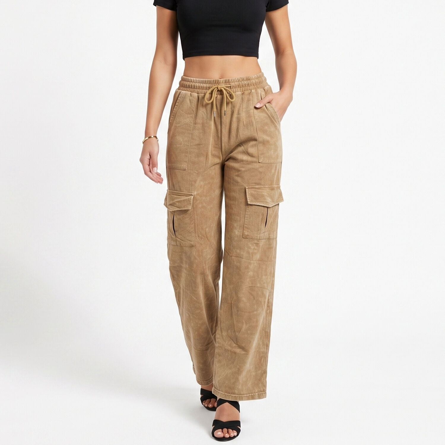 Buzo Acid Wash Cargo Wide Leg Mujer image number 0.0