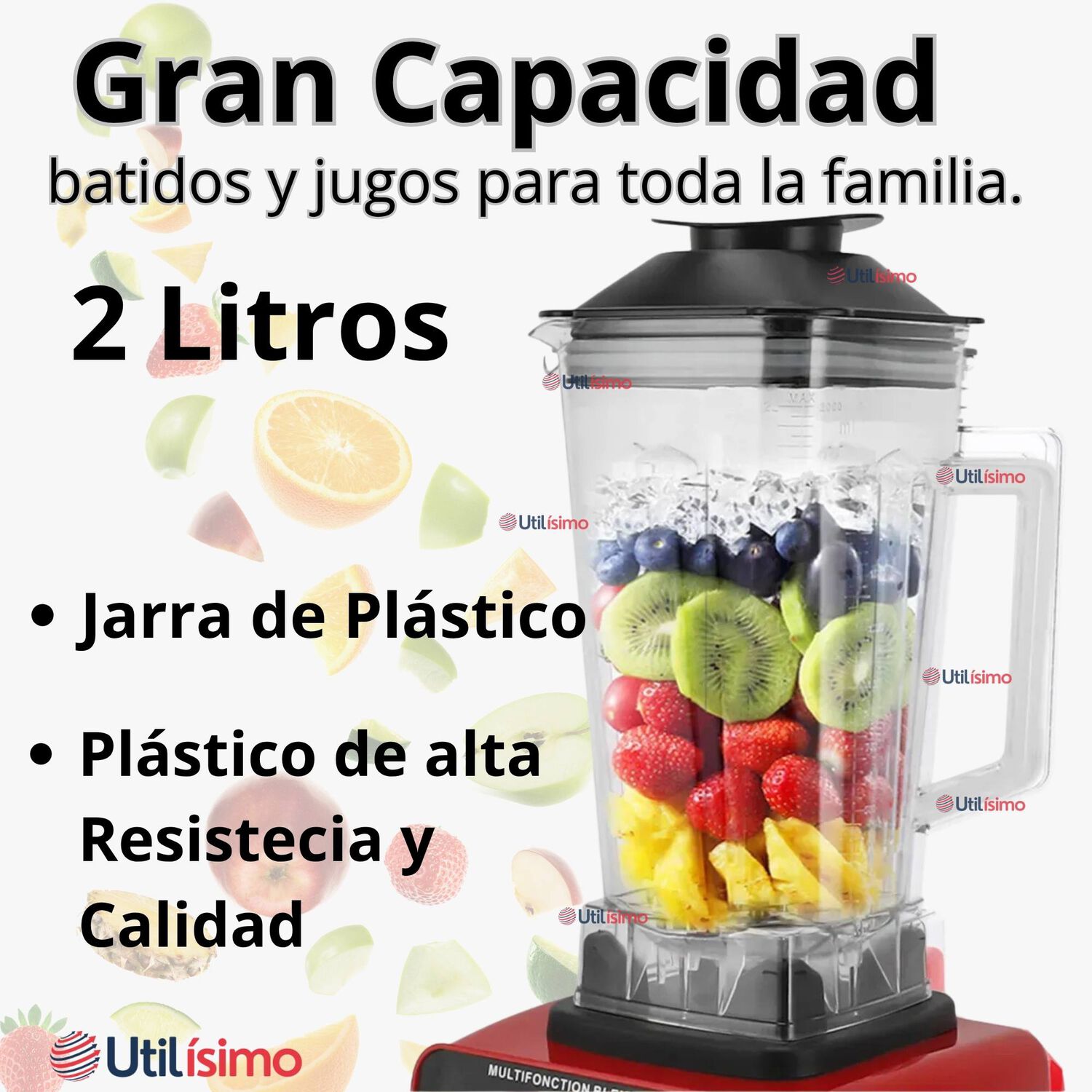 Licuadora Juguera Potente Multifuncional Jarra De Pl&aacute;stico 2l 5500w De Potencia + Mango Triturador image number 4.0