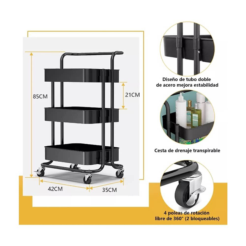 Carrito Organizador Con Ruedas Estante Espacio 3 Niveles image number 5.0