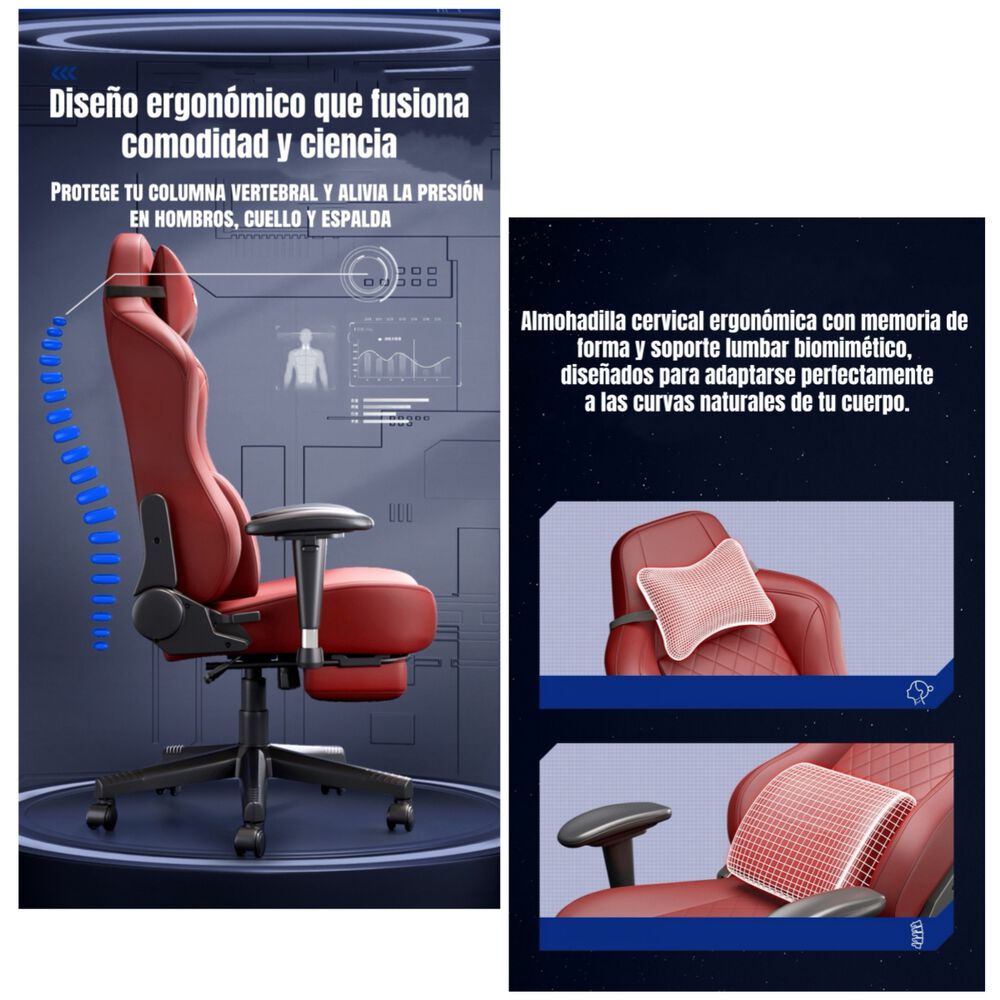 Silla Gamer Premium Reclinable Con Reposapies Power Roja image number 4.0