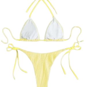 Traje Baño Tiro Alto Cintas Ajustables Tela Corrugada Realce