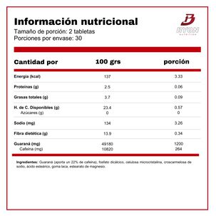 Guarana 1200mg 60 Tabletas
