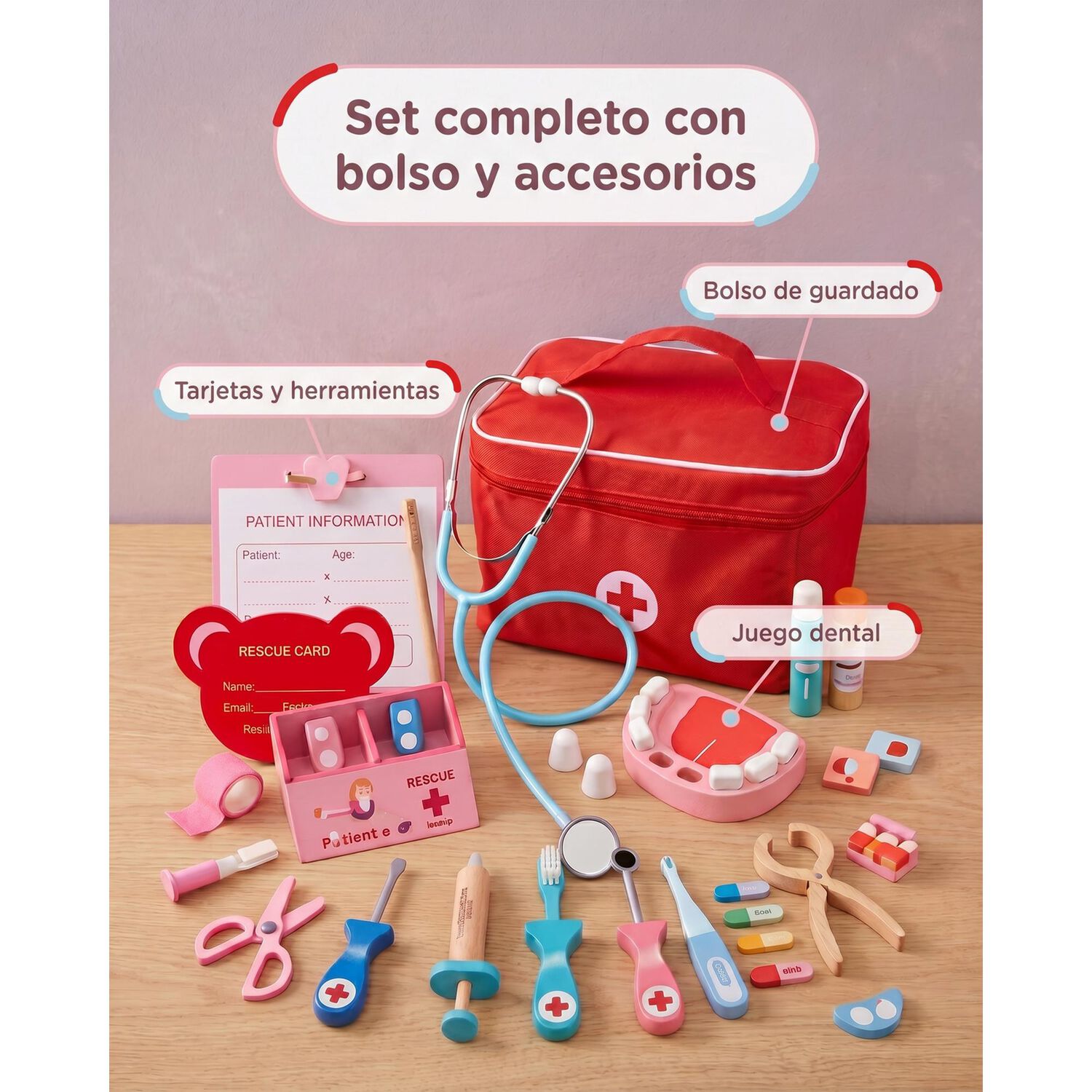 Set Juego De Roles Doctor- Dentista Juego Madera Ni&ntilde;os image number 14.0