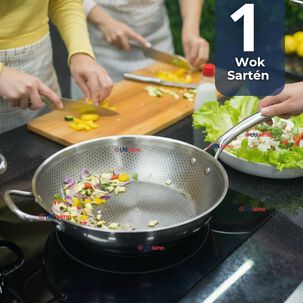 Sart&eacute;n Wok Acero Inoxidable Antiadherente Para Saltear Fre&iacute;r 34cm
