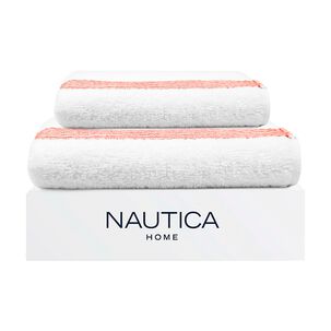 Set 2 Toallas Nautica Mav Cara+mano 100% Algod&oacute;n Alta Calidad Blanco-rojo