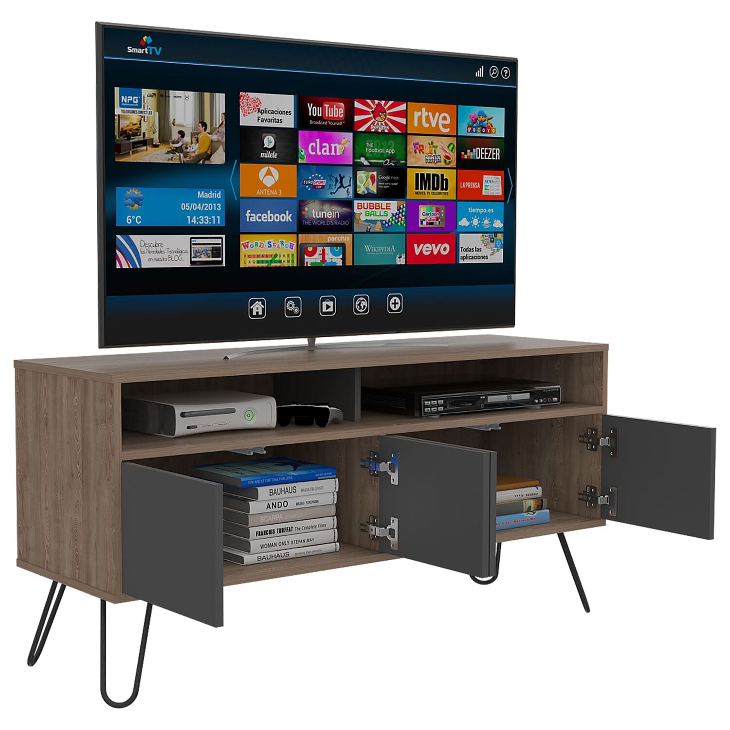 Rack Tv 55" Con 2 Repisas Y 4 Puertas Fm-006c Caf&eacute; Claro Y Plomo image number 1.0
