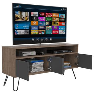 Rack Tv 55" Con 2 Repisas Y 4 Puertas Fm-006c Café Claro Y Plomo