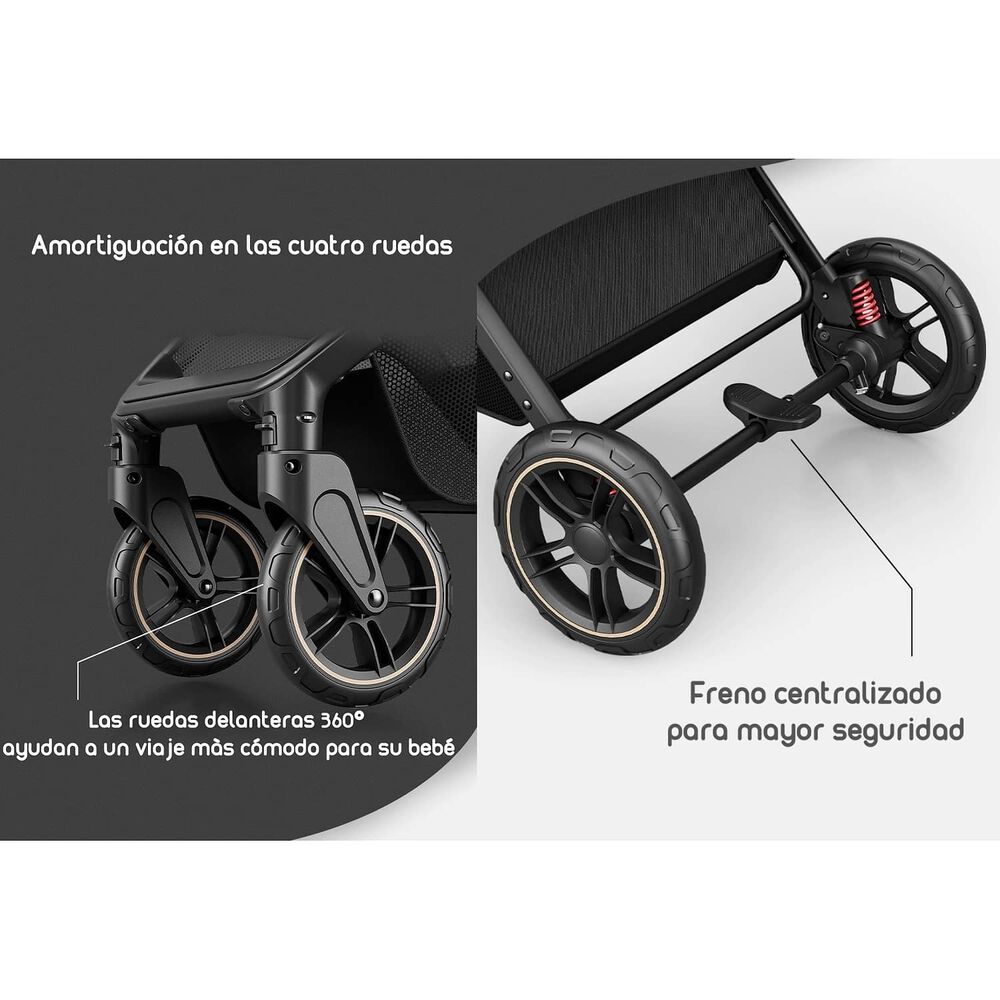 Coche De Paseo Modo Apego Y Panor&aacute;mico Lubabycas Negro image number 4.0
