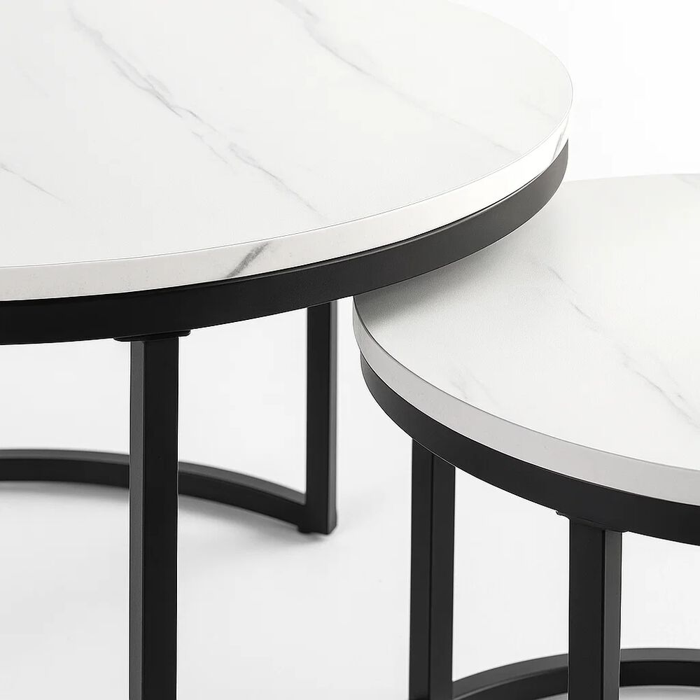 Juego De Mesas De Centro Anidadas - Diseño De Marmol Con Base Negra image number 5.0