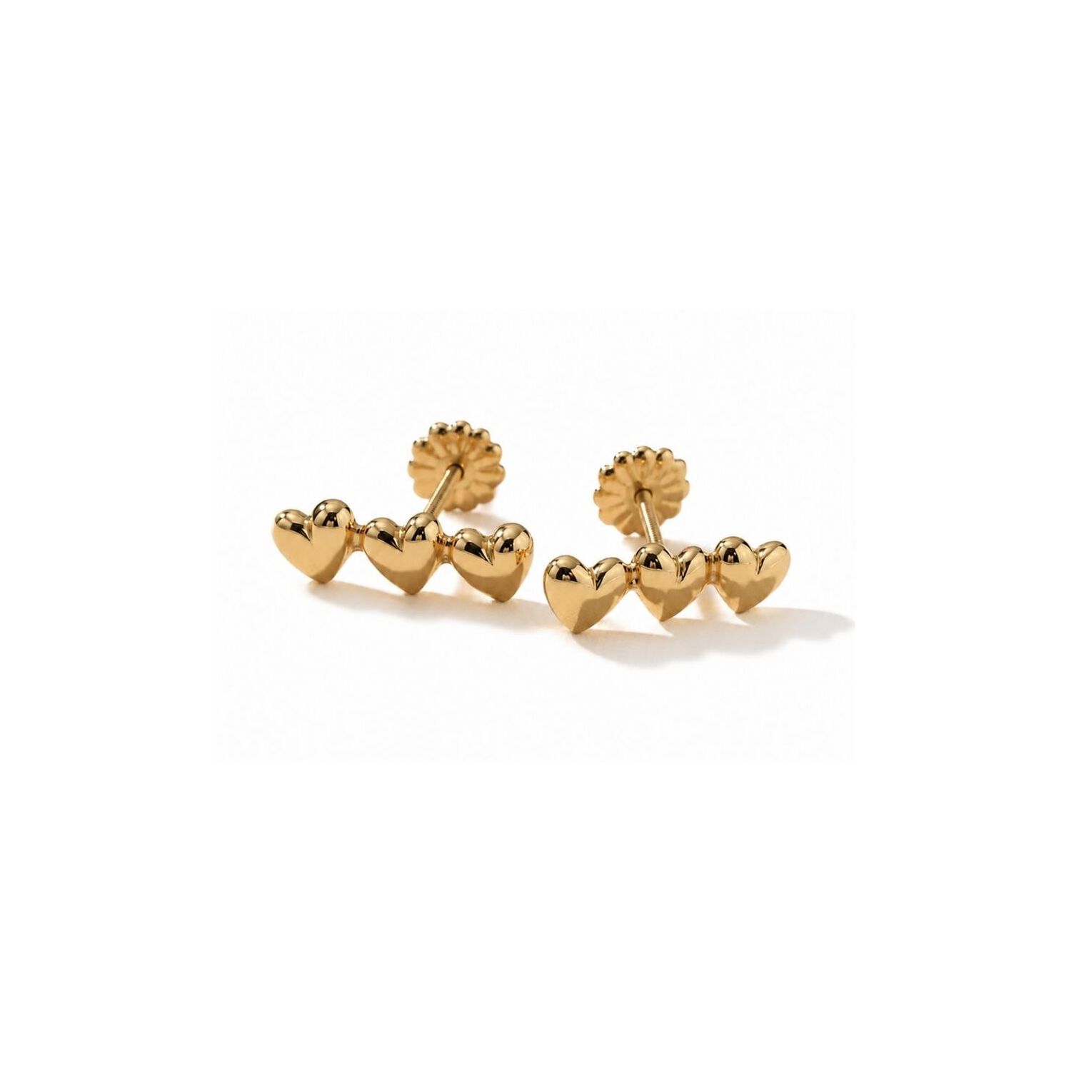 Aros Triple Coraz&oacute;n 1,5cm Oro 18k Atornillados 1.50gr Mujer Dorado image number 0.0