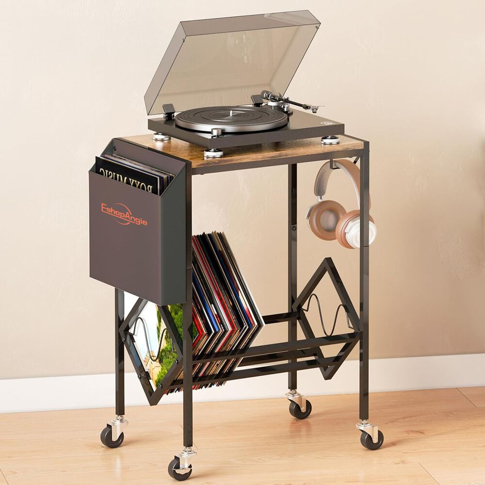Mesa Soporte Tocadiscos Almacenamiento Vinilos Negro image number 3.0
