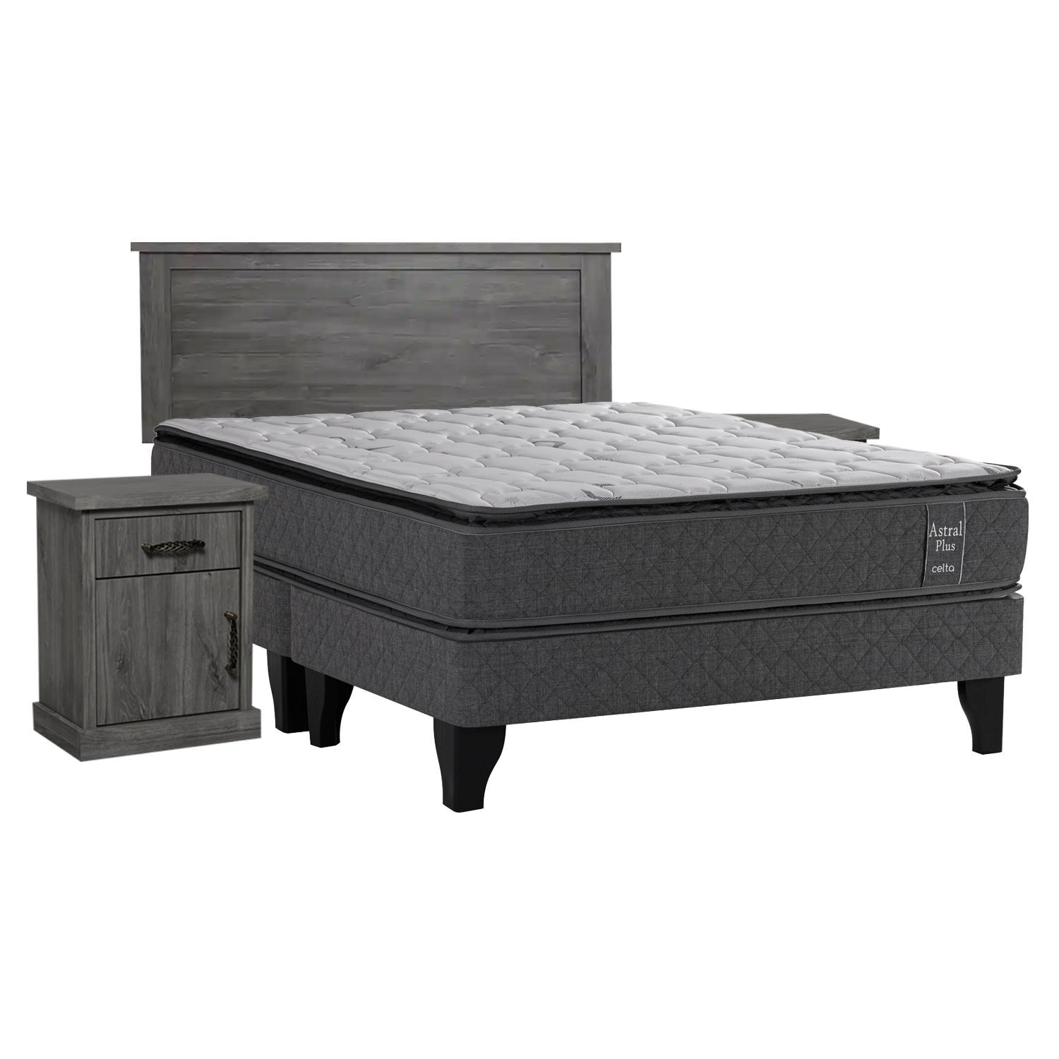 Cama Europea Celta Astral / 2 Plazas / Base Dividida + Set De Maderas + Almohadas + Juego De S&aacute;banas image number 0.0