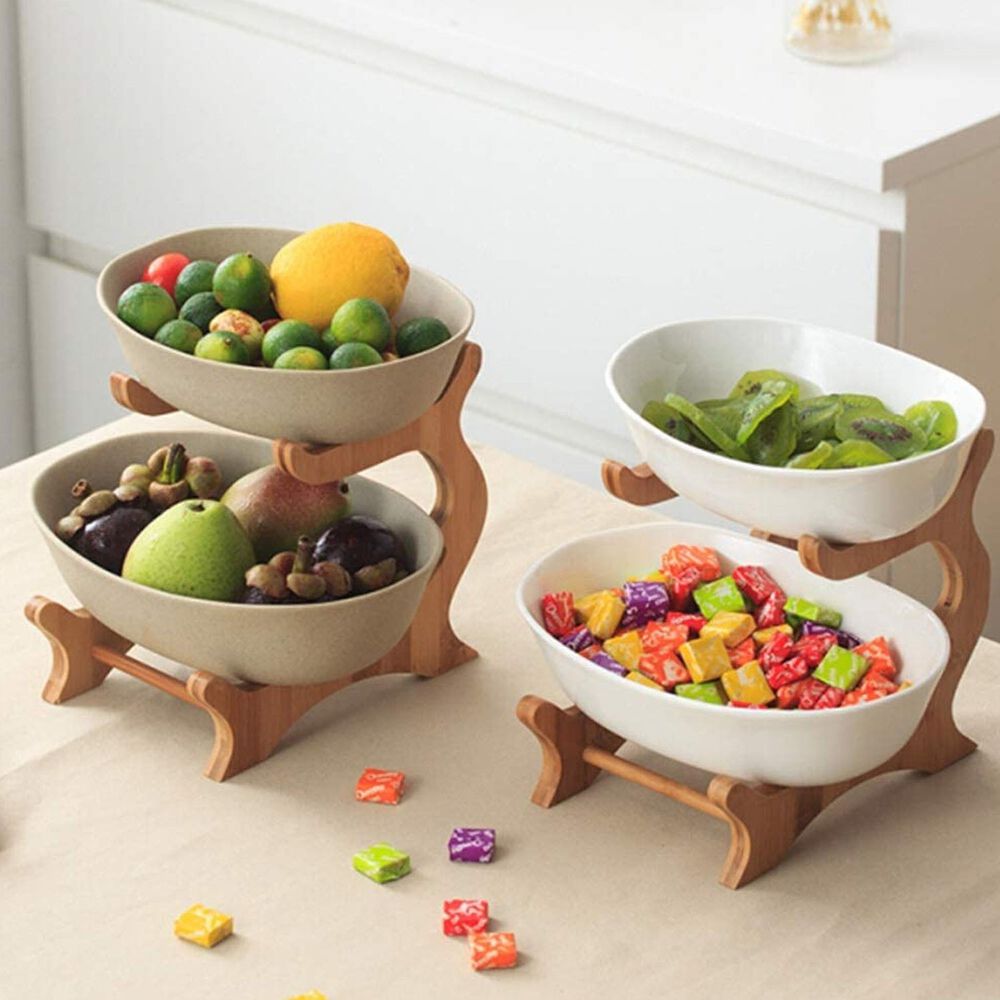 Frutera Cer&aacute;mica / Madera 2 Niveles 22cm image number 4.0