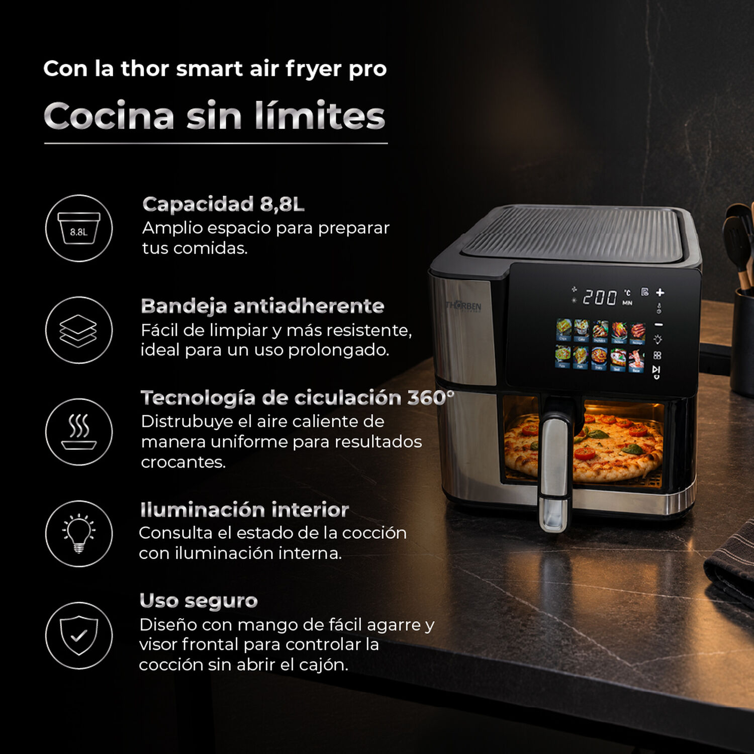 Freidora De Aire Digital Thor Smart Air Fryer Pro 8,8 L image number 2.0