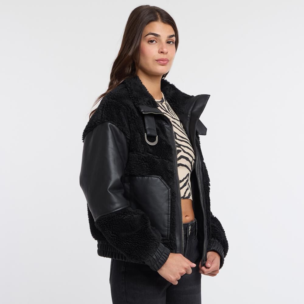 Chaqueta Corderito Con Broches Y Aplicación Ecocuero Cuello Alto Mujer Rolly Go image number 2.0