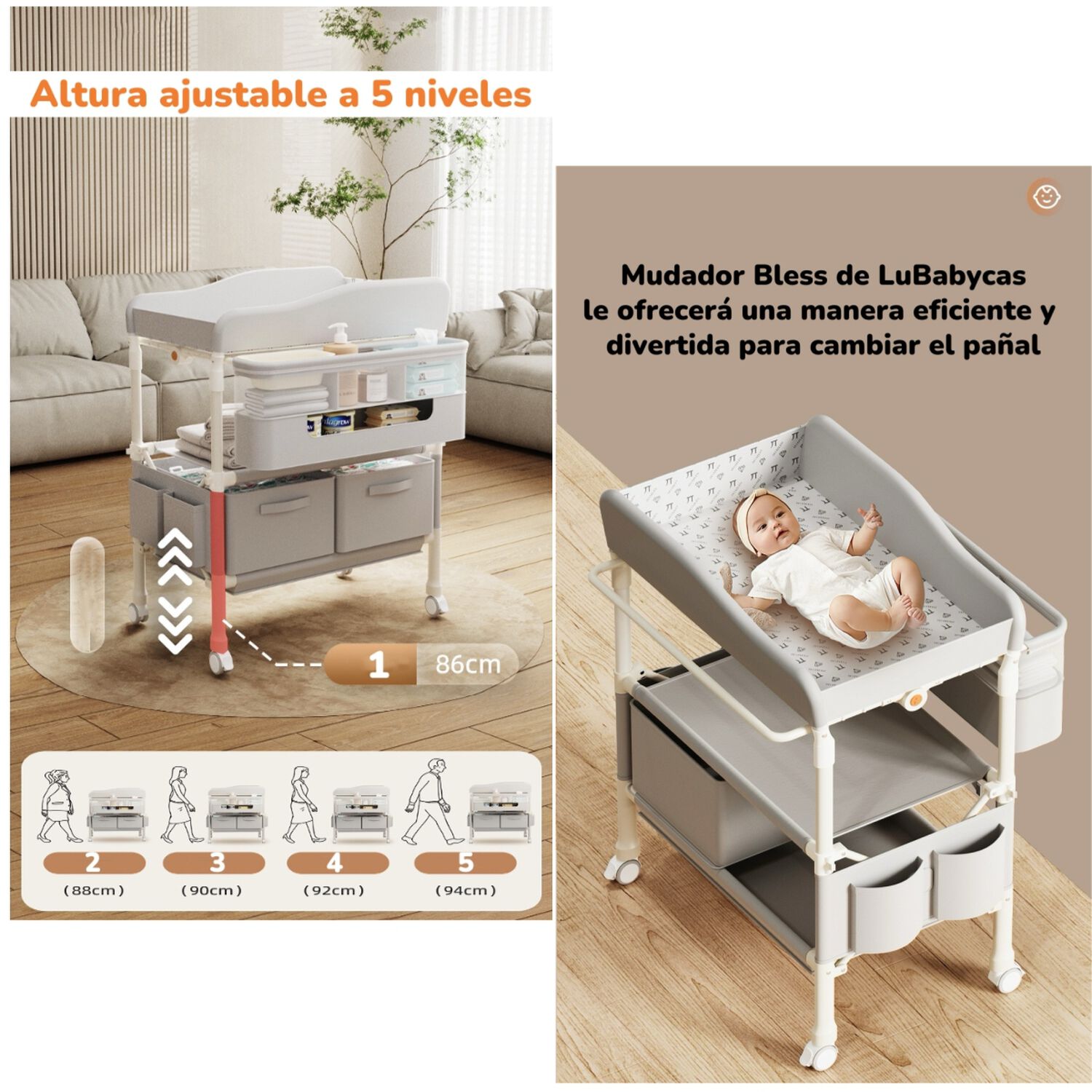 Mudador De Pa&ntilde;ales Plegable Gris Accesorios Bless Lubabycas image number 5.0