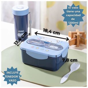 Fiambrera Contenedor Osito Tasty 1200 Ml + Cubiertos T&aacute;per Infantil Blue