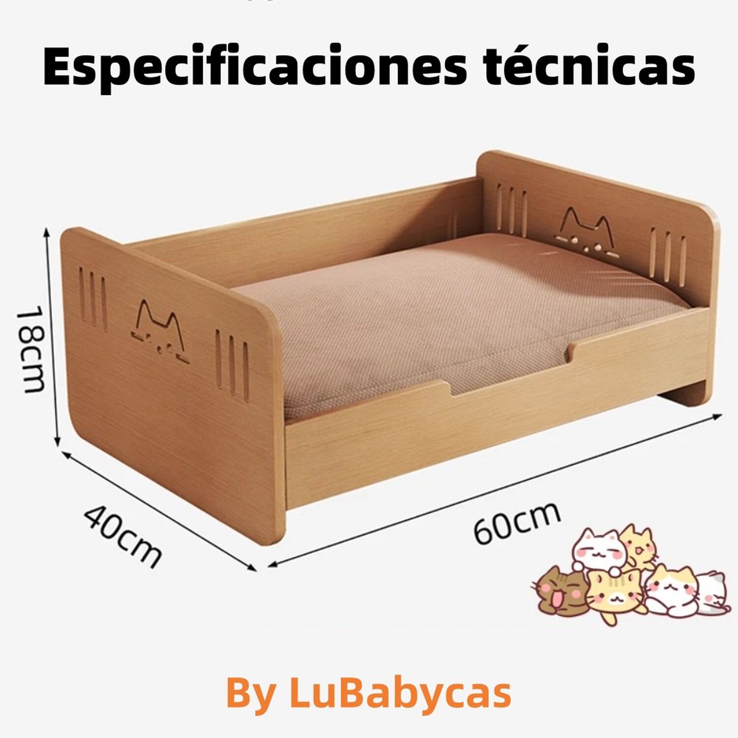 Cama Para Mascotas Madera Con Colch&oacute;n 40x60cm By Lubabycas image number 7.0