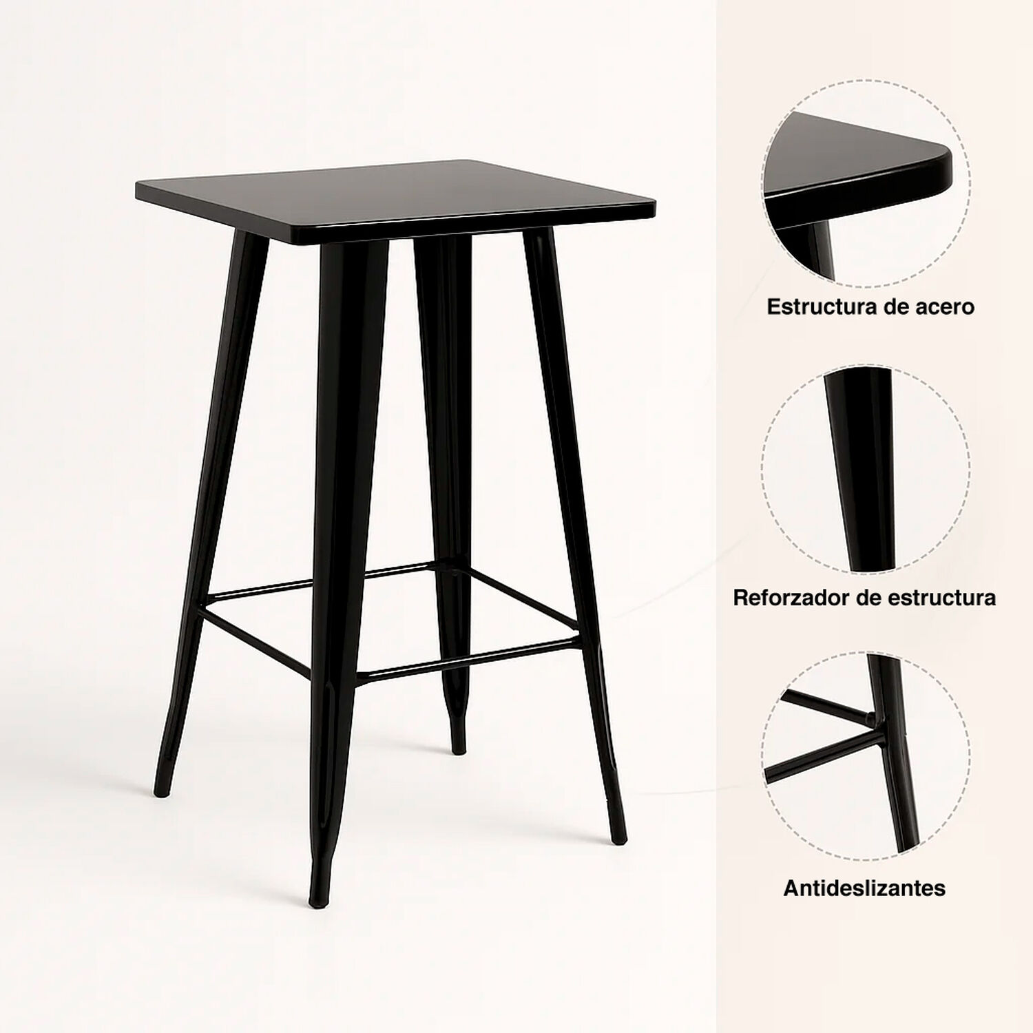 Mesa Tolix De Bar O Terraza O Restaurant 105 Cm De Alto 60x60cm - Negra image number 4.0