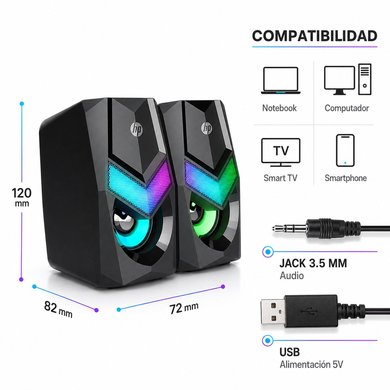 Parlante Usb Hp Multimedia Con Iluminaci&oacute;n Rgb Dhe-6000 image number 4.0