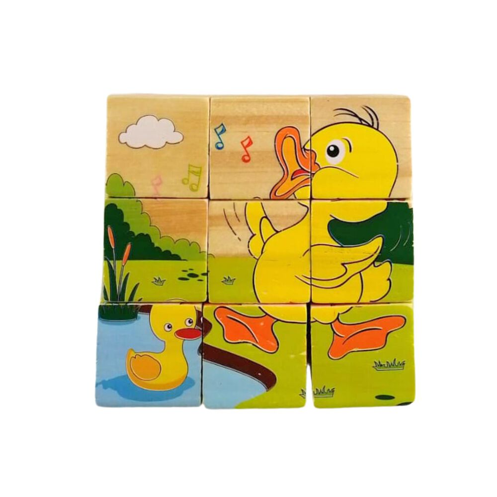 Juego Did&aacute;ctico De Puzzle De Cubo De Madera De 9 Bloques image number 3.0