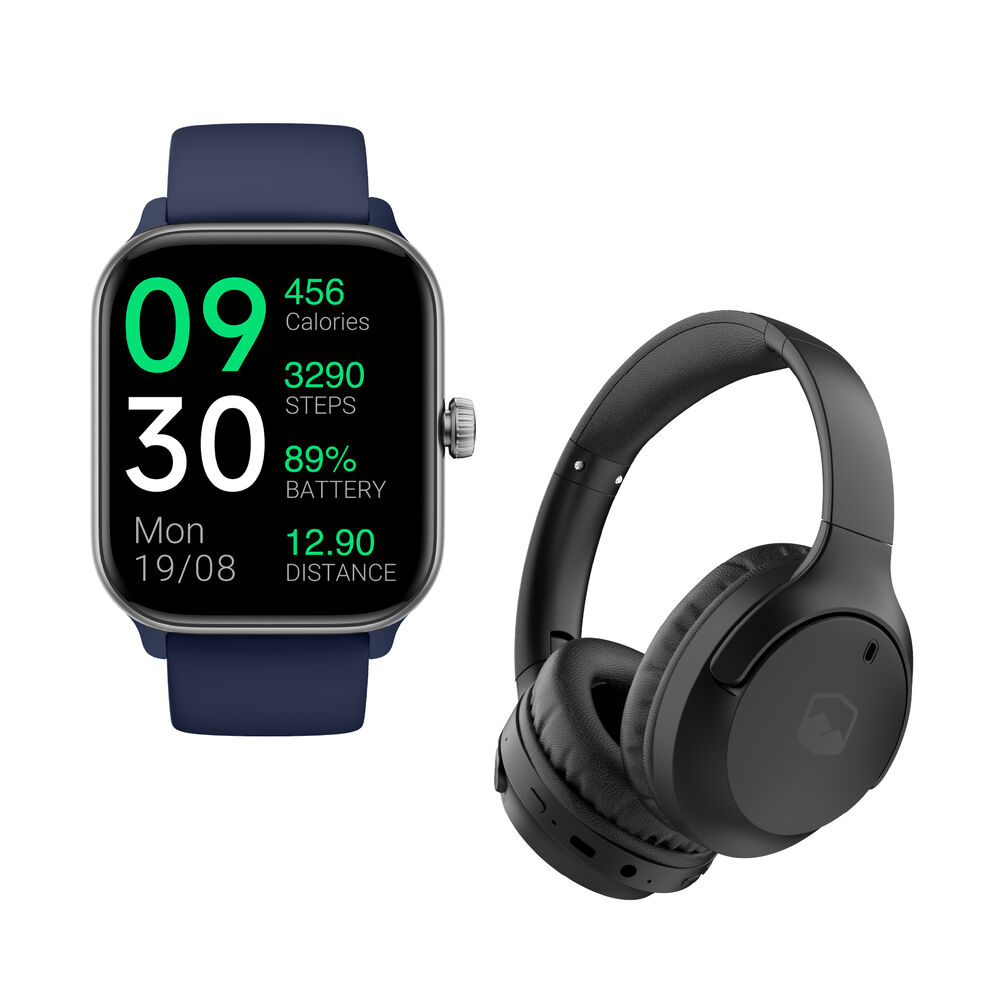 Pack Smartwatch Blue Rhythm + Audífonos Black Wavepro image number 0.0