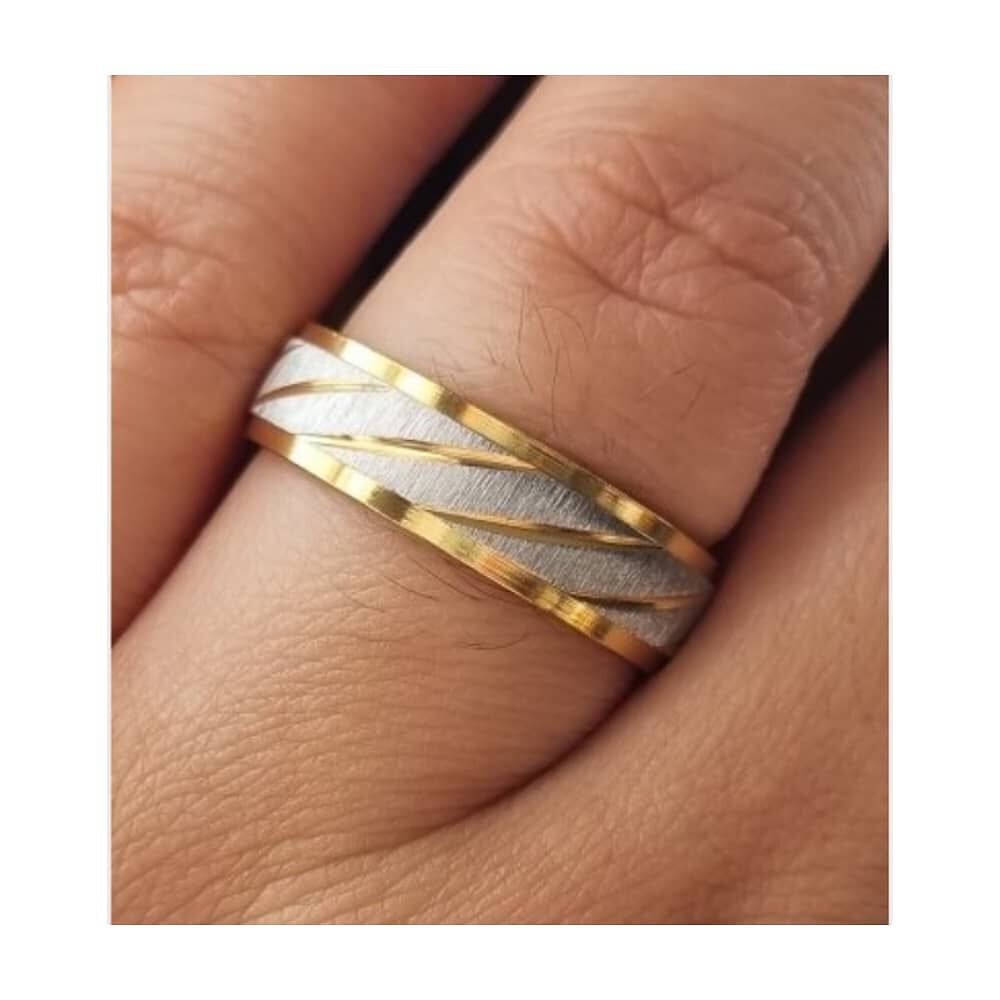 Anillos Compromiso Titanio Dorado Mate Con Zirconios Pulverizado Para Compromiso Dama Y Hombre image number 6.0