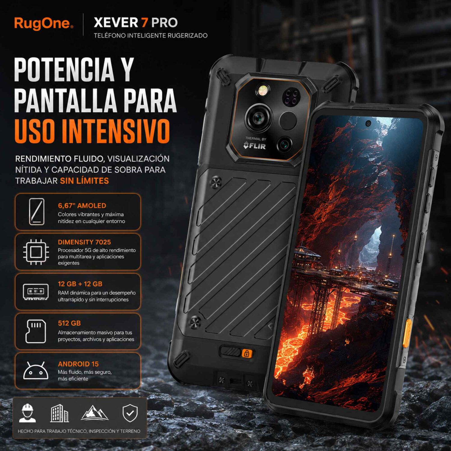 Celular Rugged Rugone Xever 7 Pro 5g T&eacute;rmica Flir 512gb 16gb image number 6.0