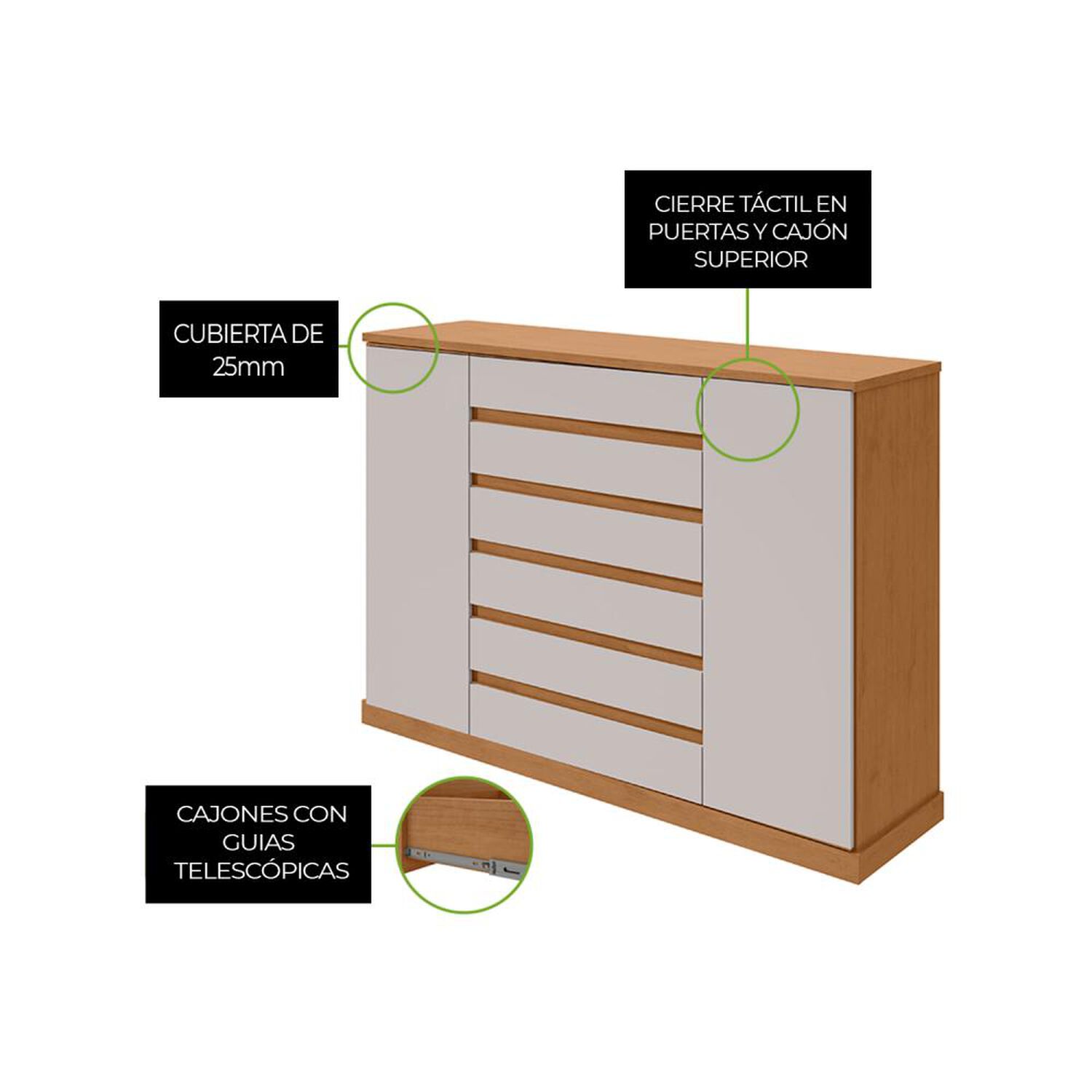 Comoda Di Poretti Design Comoda Vedra / 2 Puertas / 7 Cajones image number 2.0