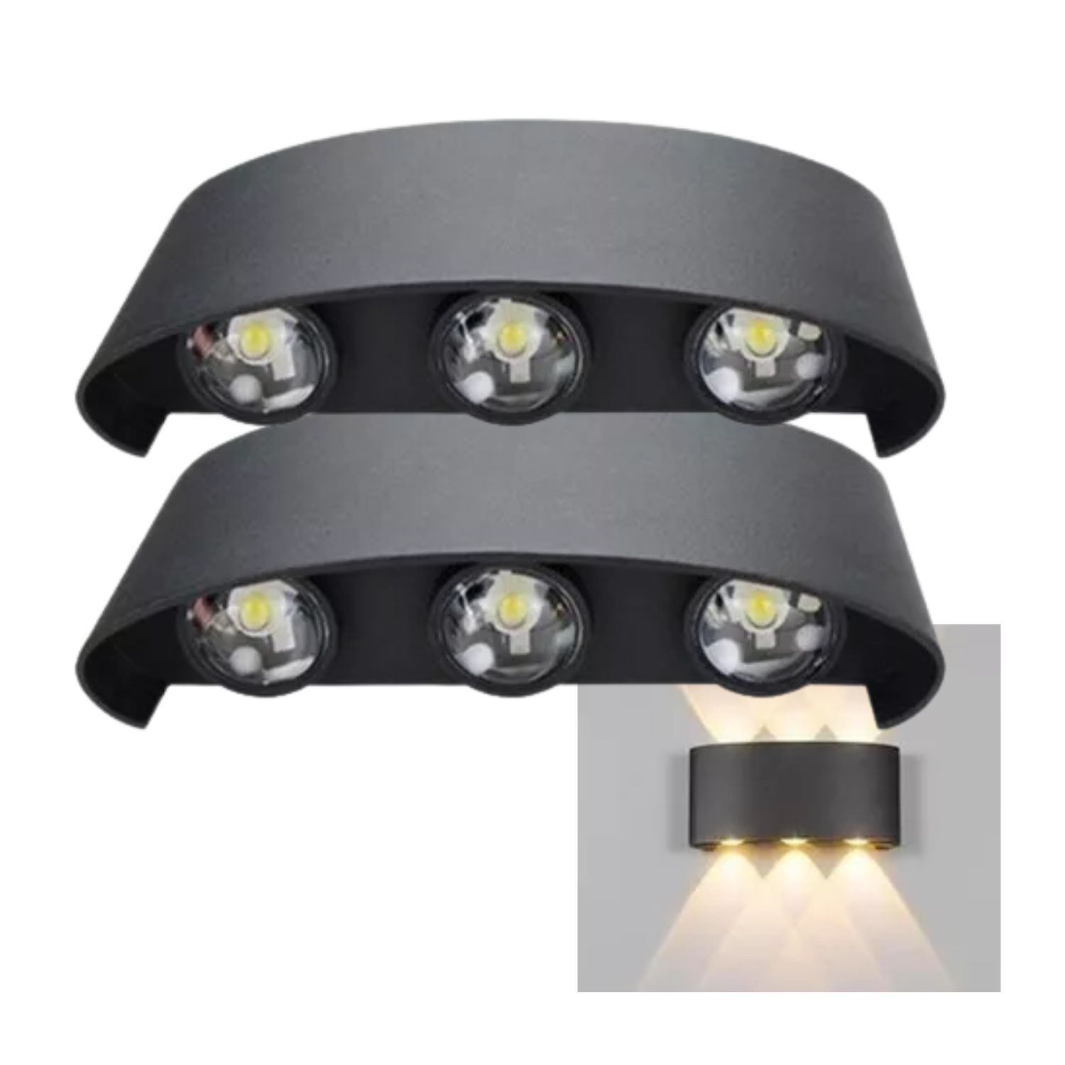 Set 2 Foco 6 Leds Led Aplique Pared Luz Fria Calida Exterior image number 0.0