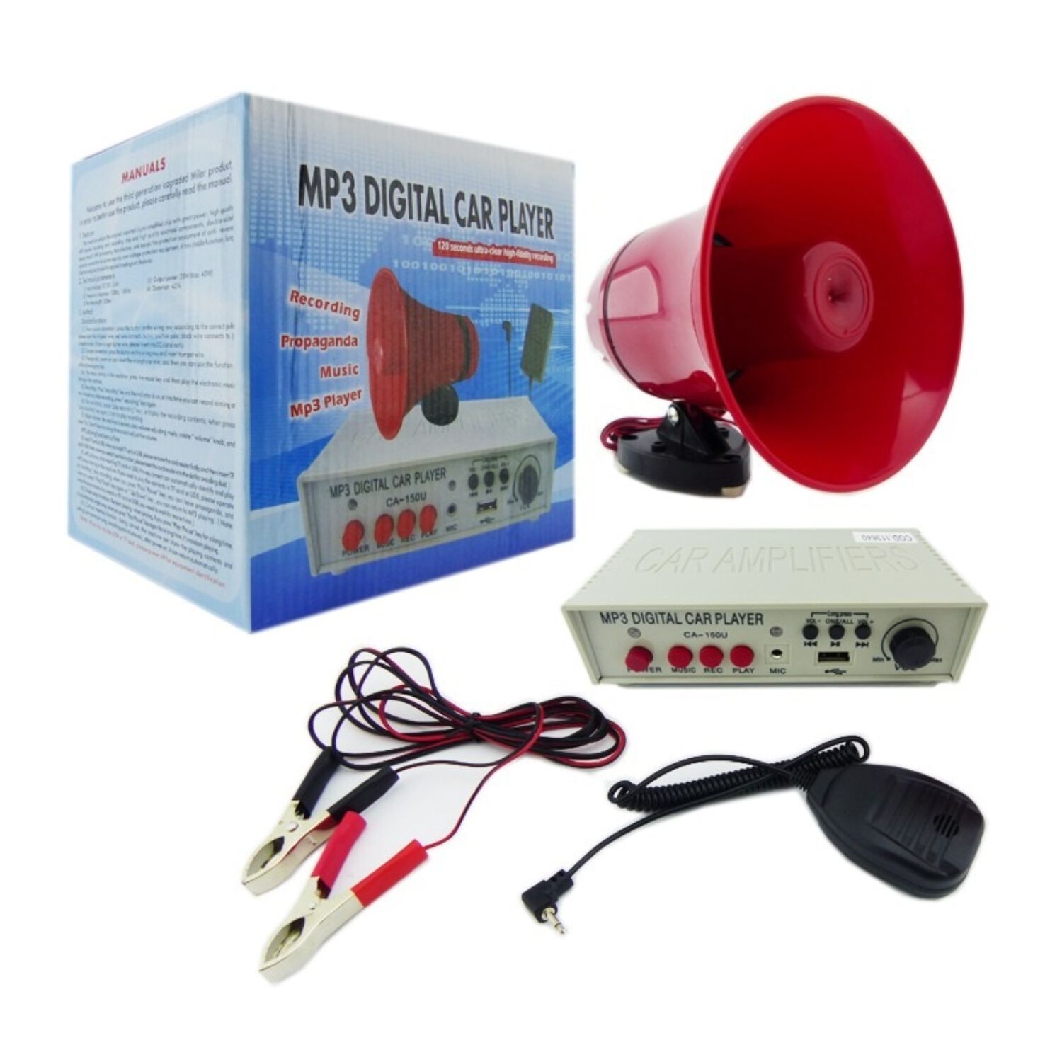 Megafono Mp3 12-24 Volt Con Iman,usb,sirena Para Auto En Caja image number 2.0