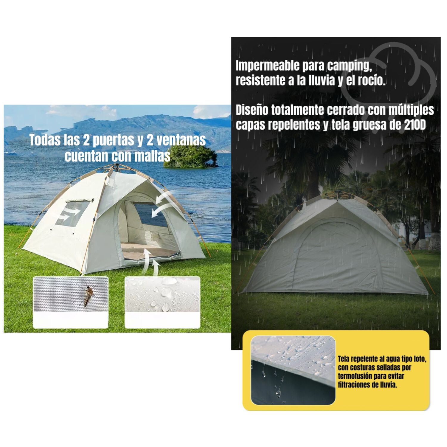 Carpa Camping Autom&aacute;tica 4 Personas Con Accesorios Roof Gris image number 3.0