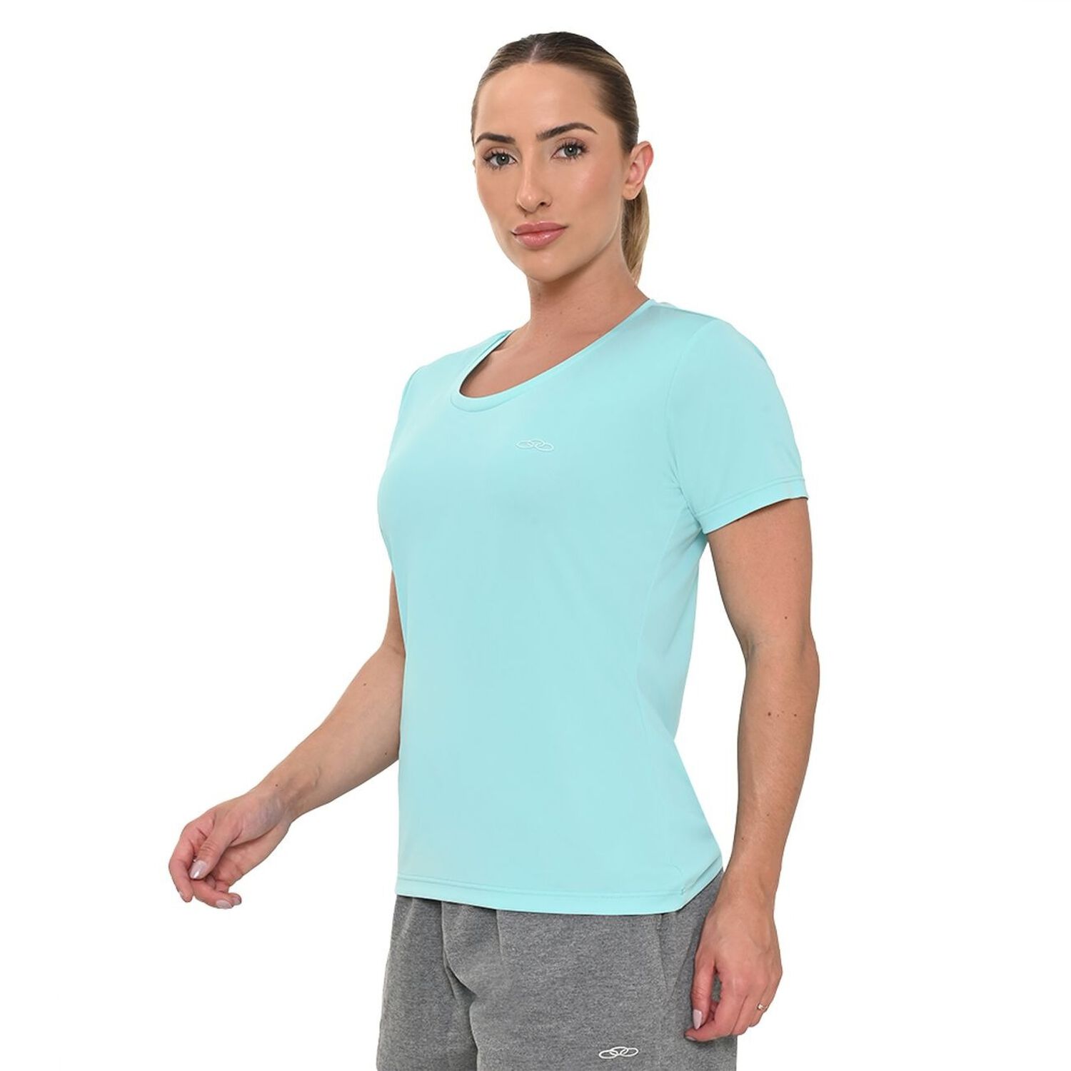 Polera Essential Manga Corta Celeste Mujer image number 2.0
