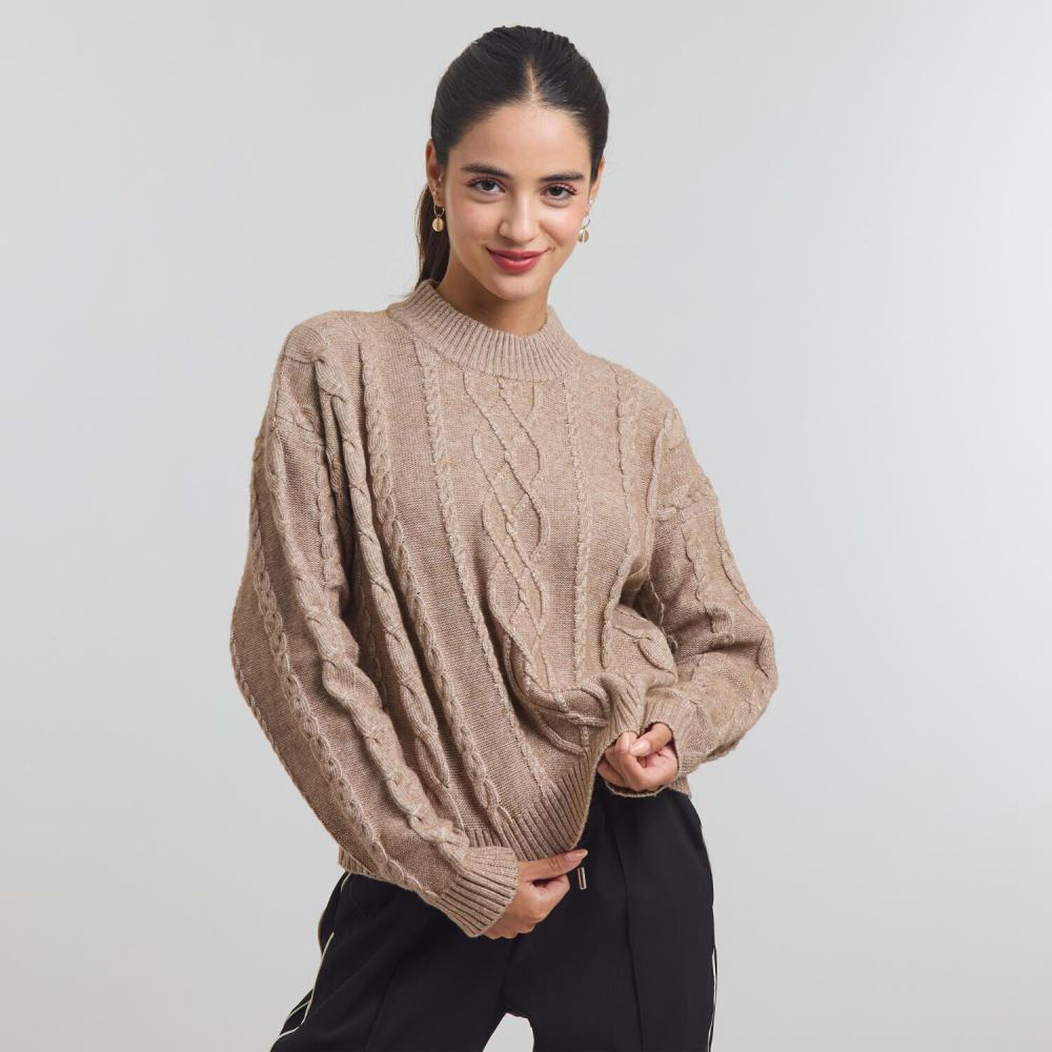 Sweater Melange Manga Larga Cuello Redondo Mujer Freedom image number 0.0
