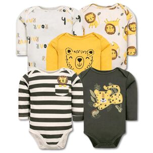 Pack 5 Bodys Ni&ntilde;o Manga Larga Tedmimak 100% Algod&oacute;n Safari Adventure