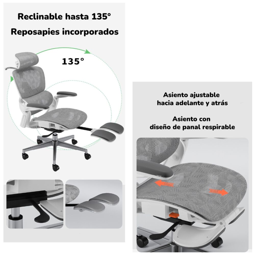 Silla De Escritorio &Uacute;ltra Premium E05 Gris Lubabycas image number 5.0