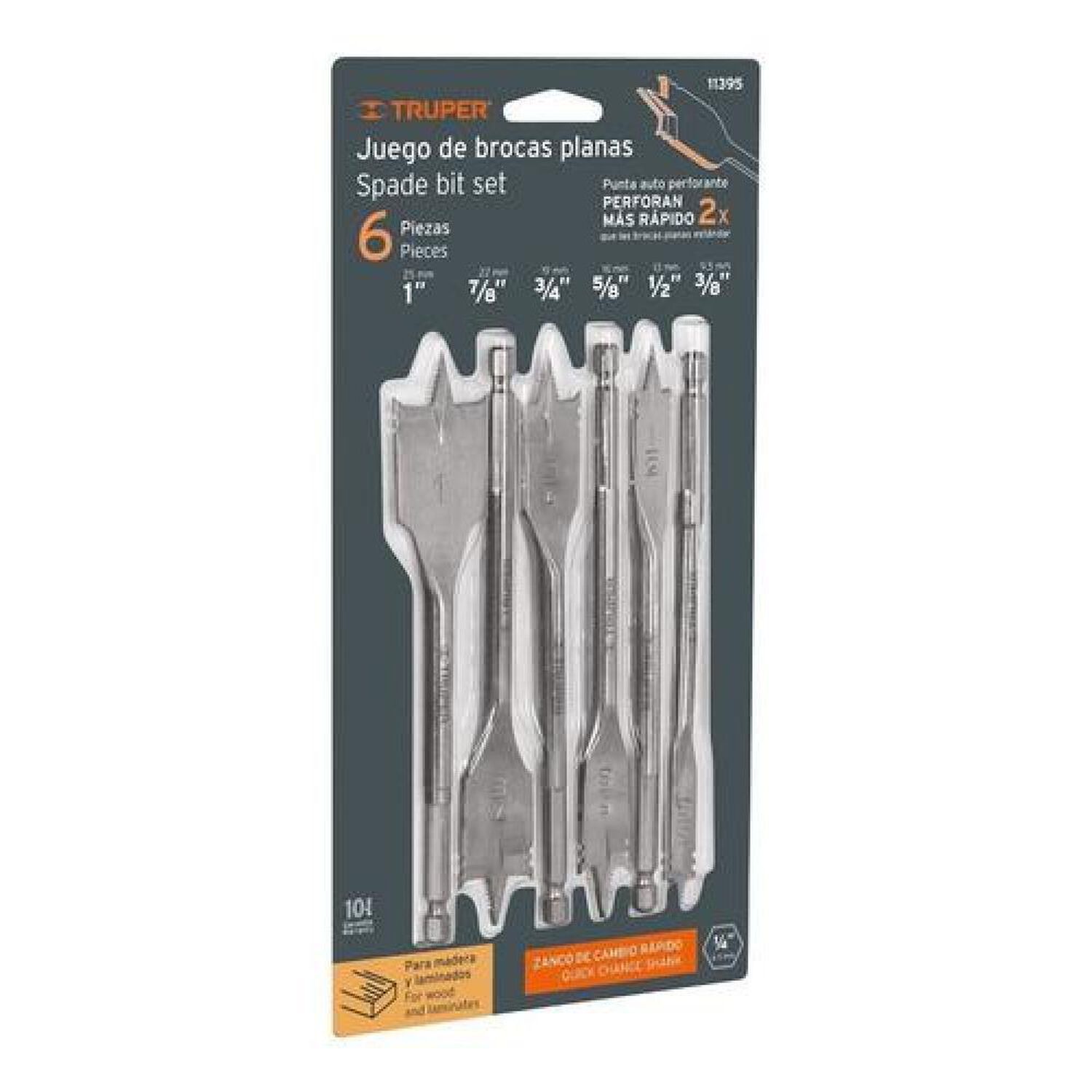 Juego De Brocas Planas Para Madera, 6 Piezas, Truper J-bpt-6 image number 0.0