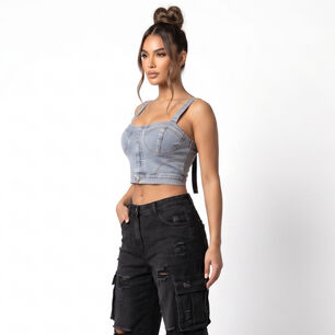 Crop Top Cors&eacute; Denim Mujer Dalilah