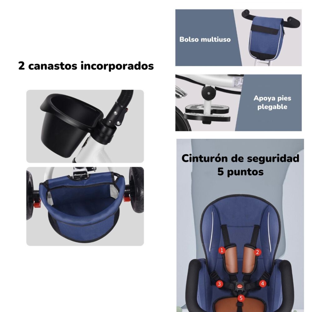 Triciclo Reversible Y Plegable Con Accesorios Azul Lubabycas image number 5.0