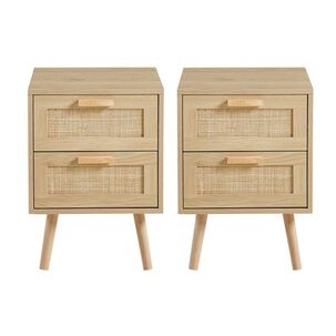 Pack 2 Veladores De Madera Y Rattan Clara