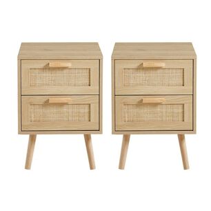 Pack 2 Veladores De Madera Y Rattan Clara