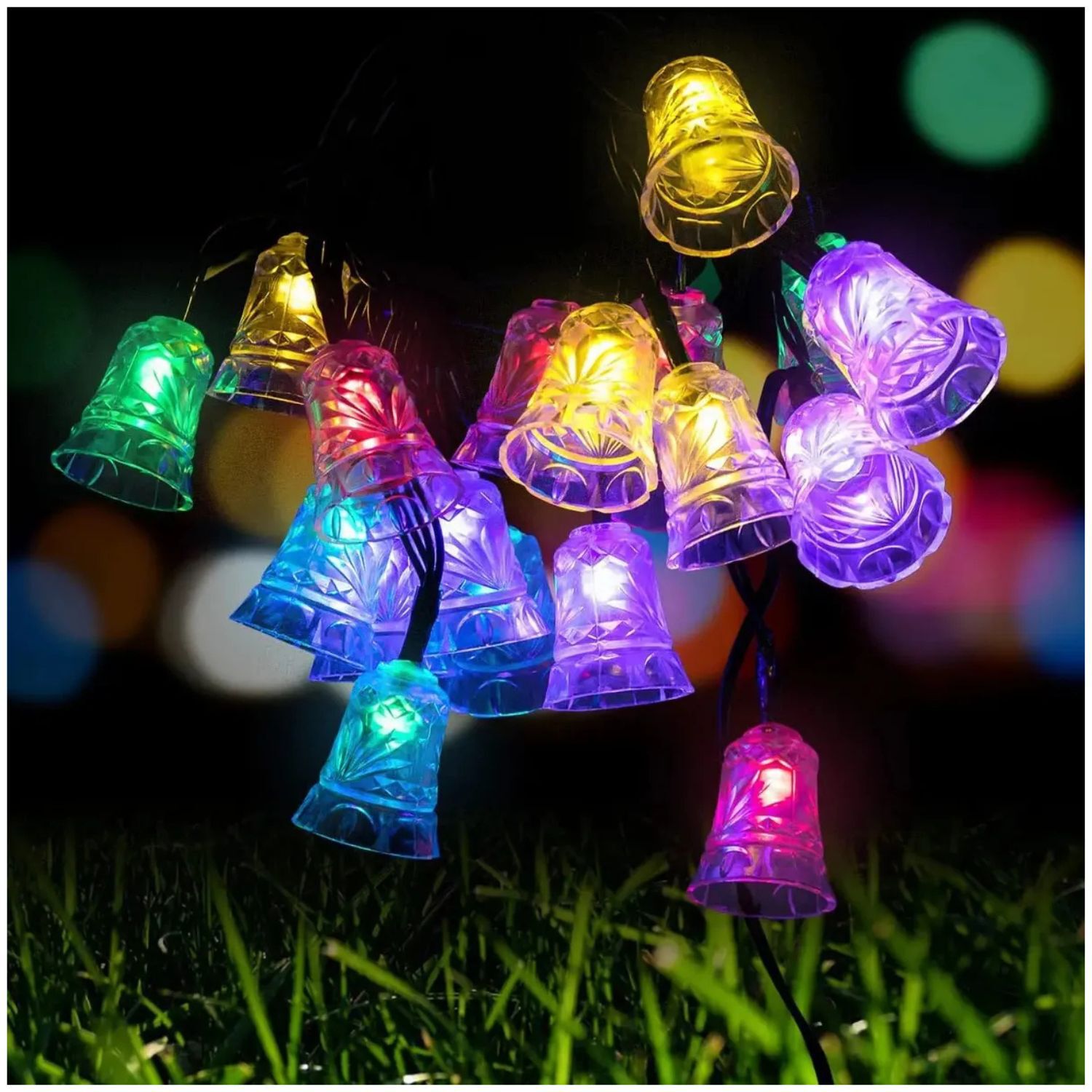 Set 3 Luces Navidad Led Campana Solar 4m Rgb Decoracion image number 1.0