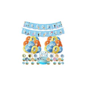 Pack Cumplea&ntilde;os Bluey Globos Toppers Cinta, Cotillon Y Mas