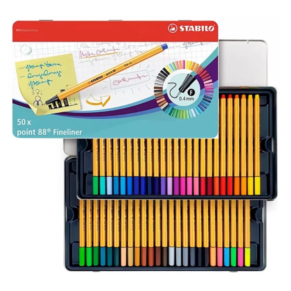 Set 50 Marcadores Fineliner Point 88 Caja Met&aacute;lica Stabilo image number 0.0